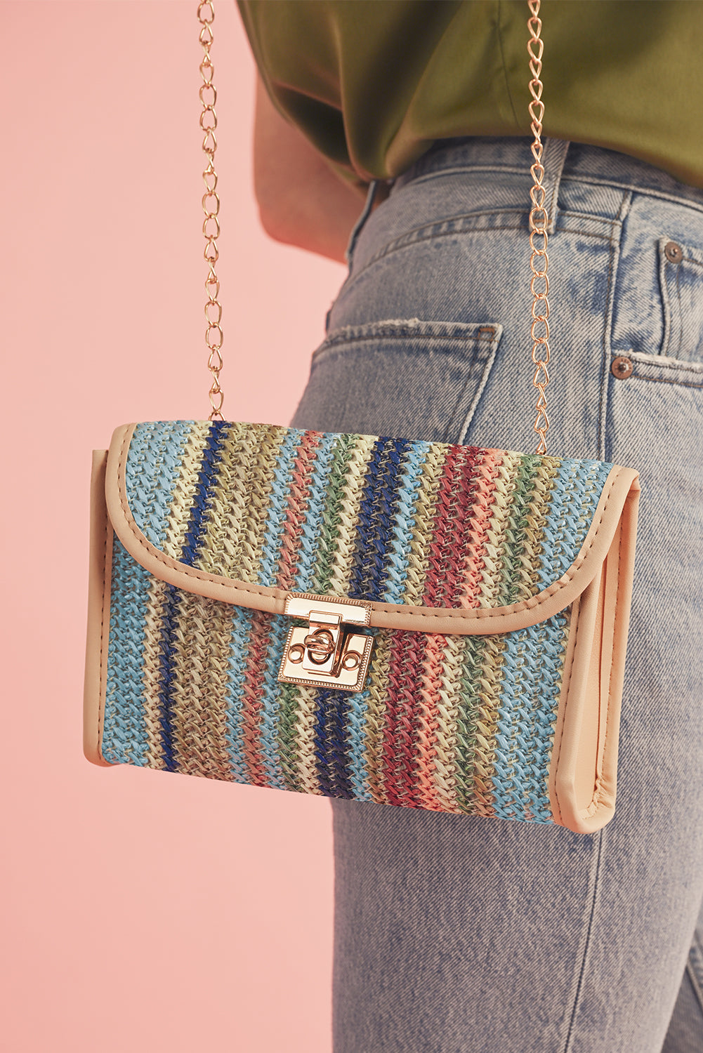 Bolso de hombro con un solo hombro de crochet rayado de Islandia