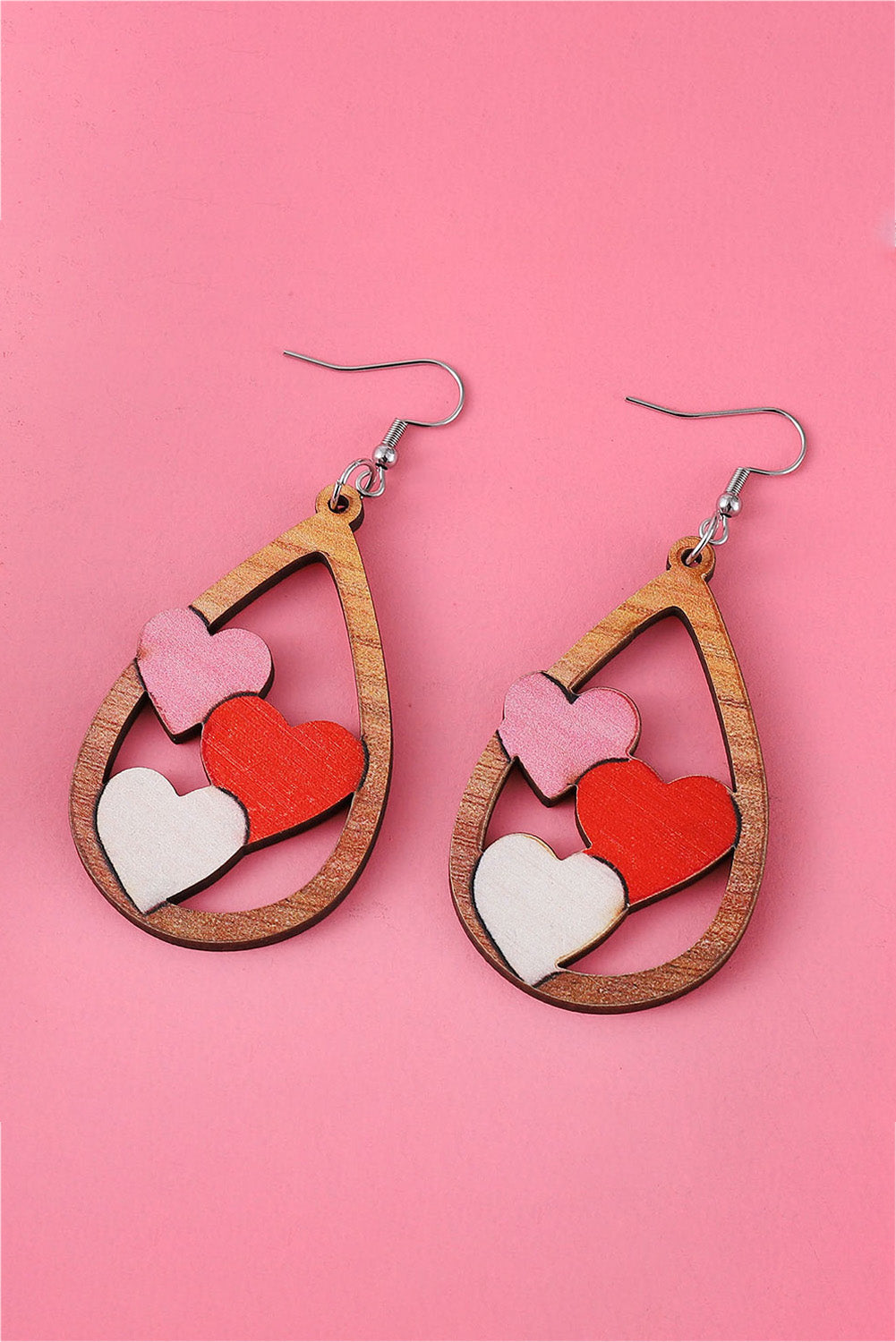 Red Valentines 3 Hearts Insert Water Drop Earrings Design