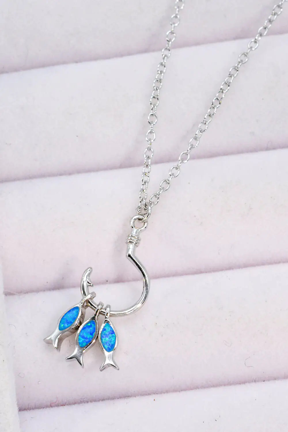 Silver Opal Fish Pendant Necklace