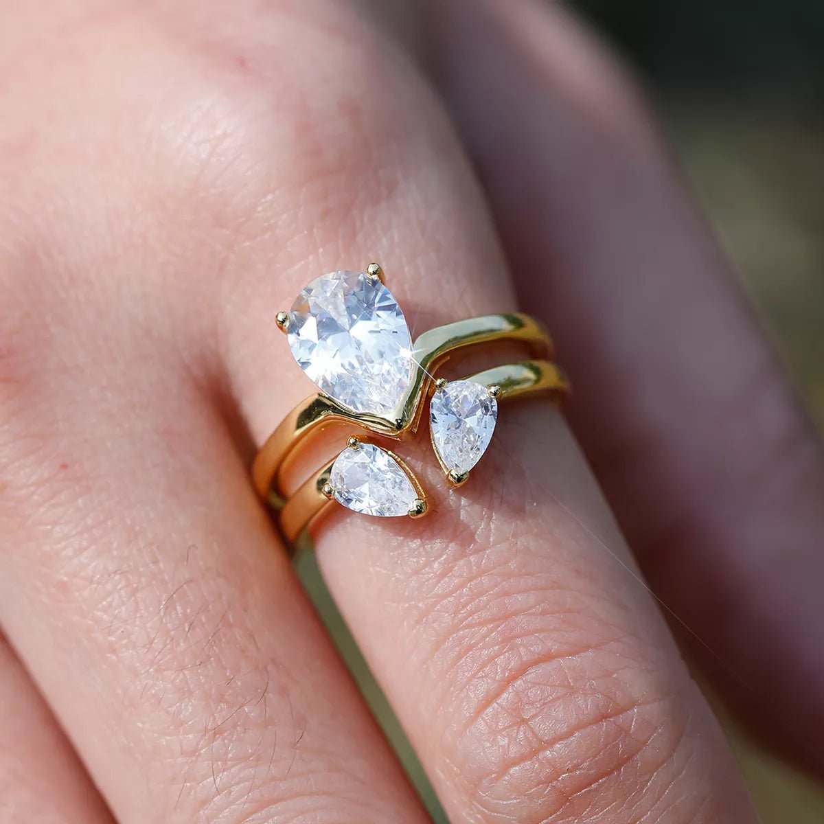 2 Piece 1.75 Carat Moissanite 925 Sterling Silver Teardrop Ring - MAD RUFFI