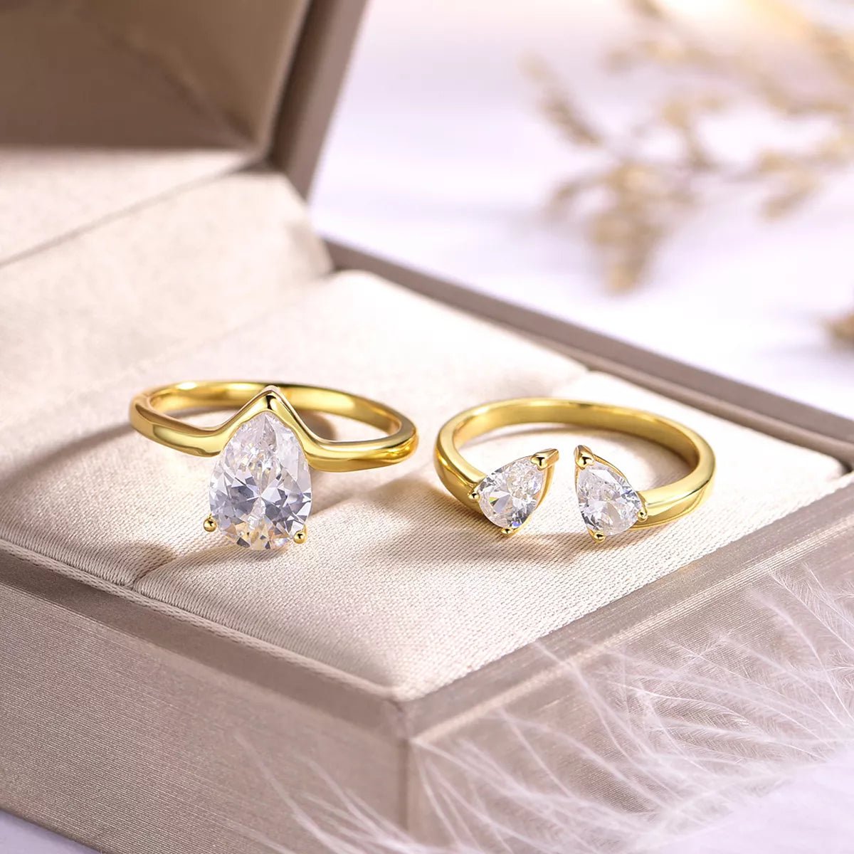 2 Piece 1.75 Carat Moissanite 925 Sterling Silver Teardrop Ring - MAD RUFFI