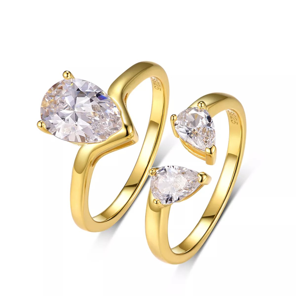 2 Piece 1.75 Carat Moissanite 925 Sterling Silver Teardrop Ring - MAD RUFFI