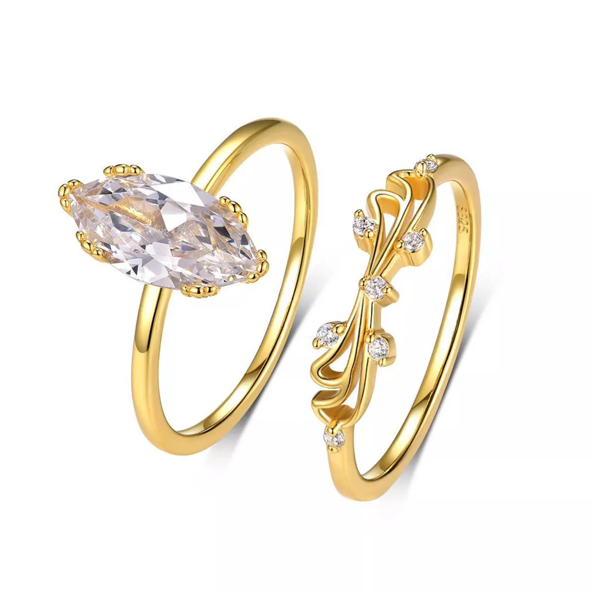 2 Piece 2 Carat Moissanite 925 Sterling Silver Zircon Ring - MAD RUFFI