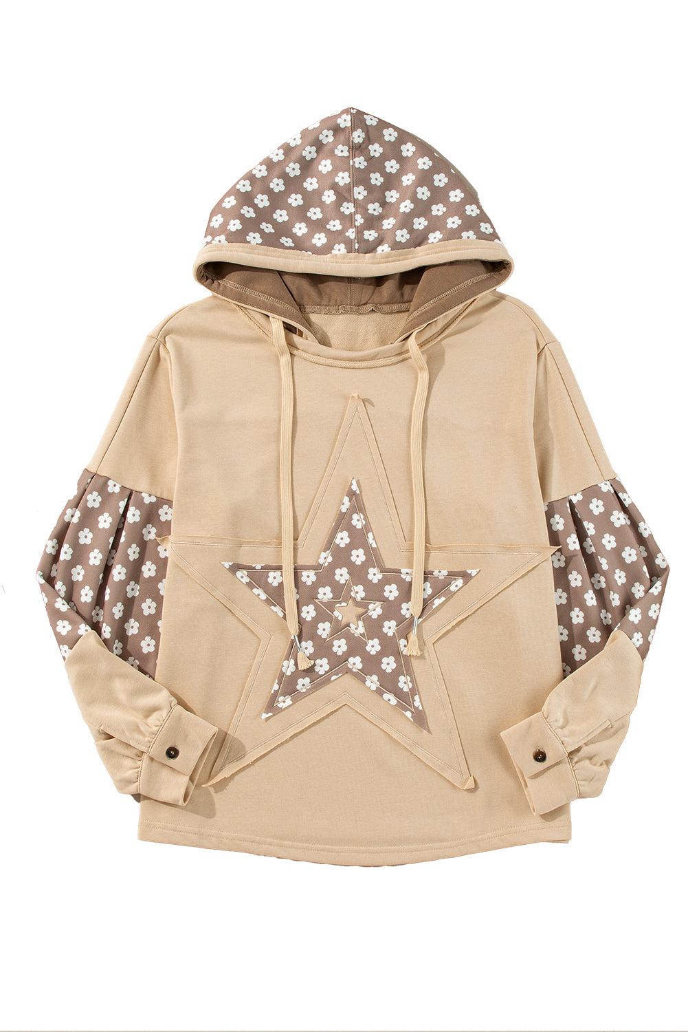 Delicacy Floral Patchwork Star Pattern Drawstring Hoodie