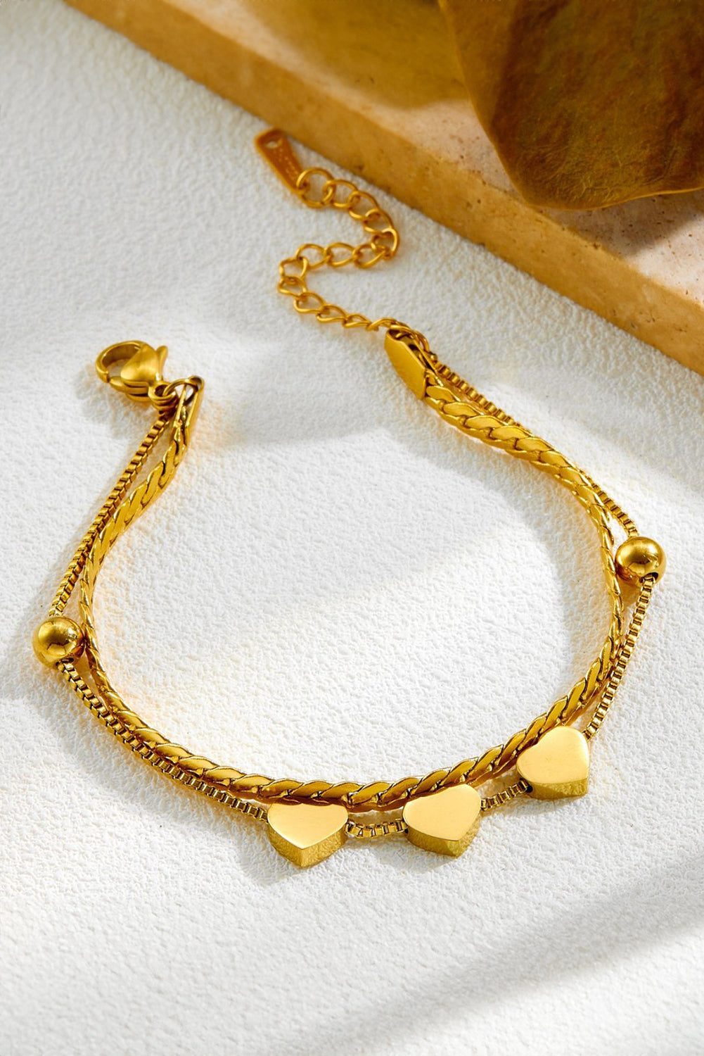 Elegant Adjustable Double Layer Gold Heart Bracelet