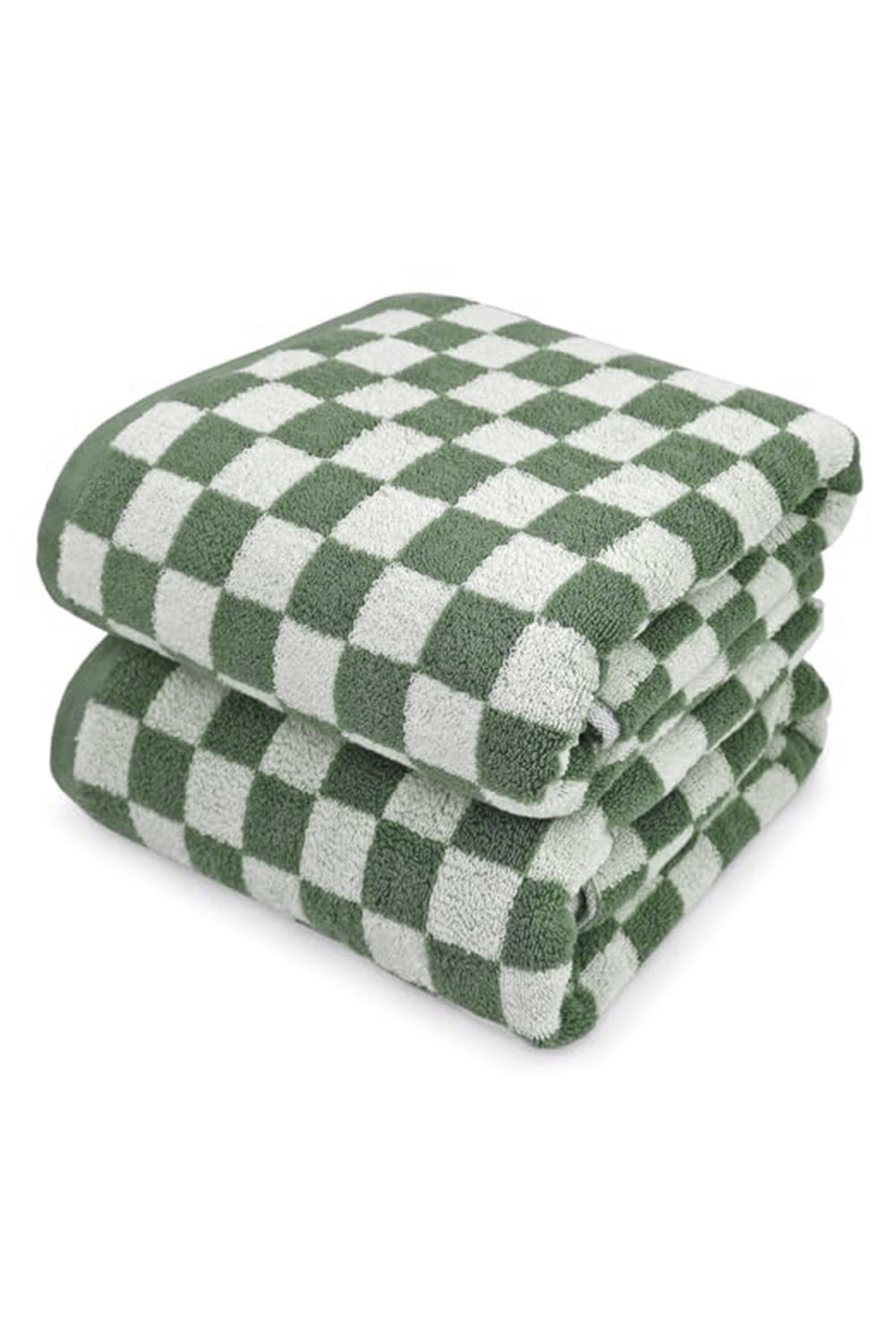 Grass Green Checkered Print Soft Large Bath Towel