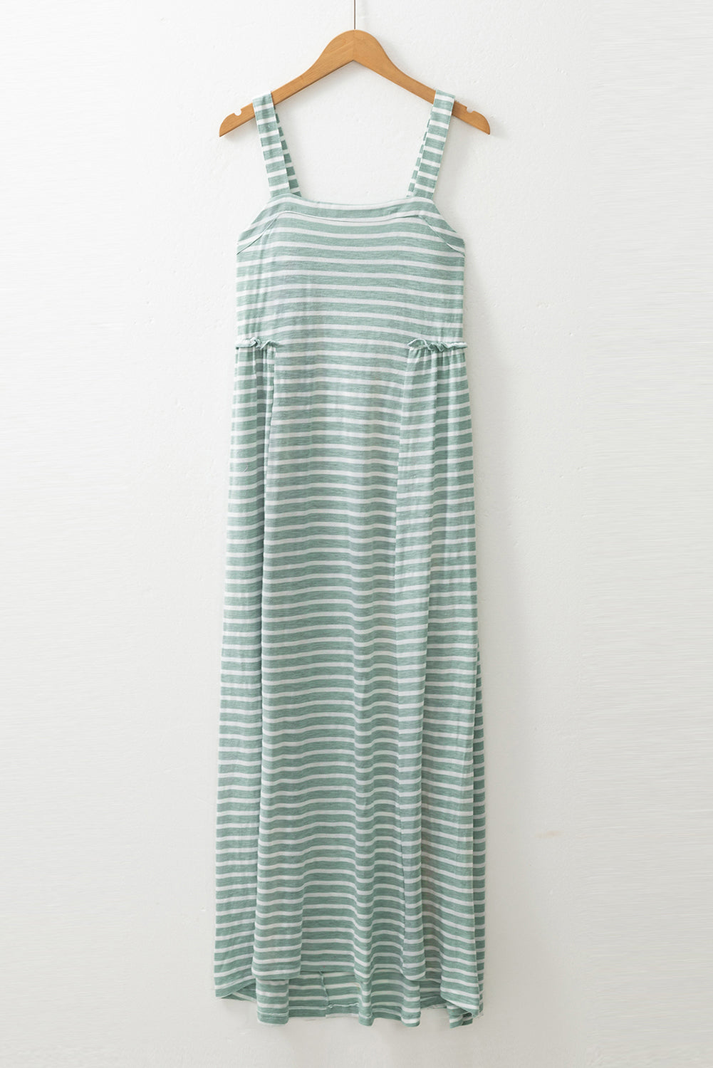 Stripe verde Shirred Camada de cintura con la cintura alta Fit Fit Maxi Vestido