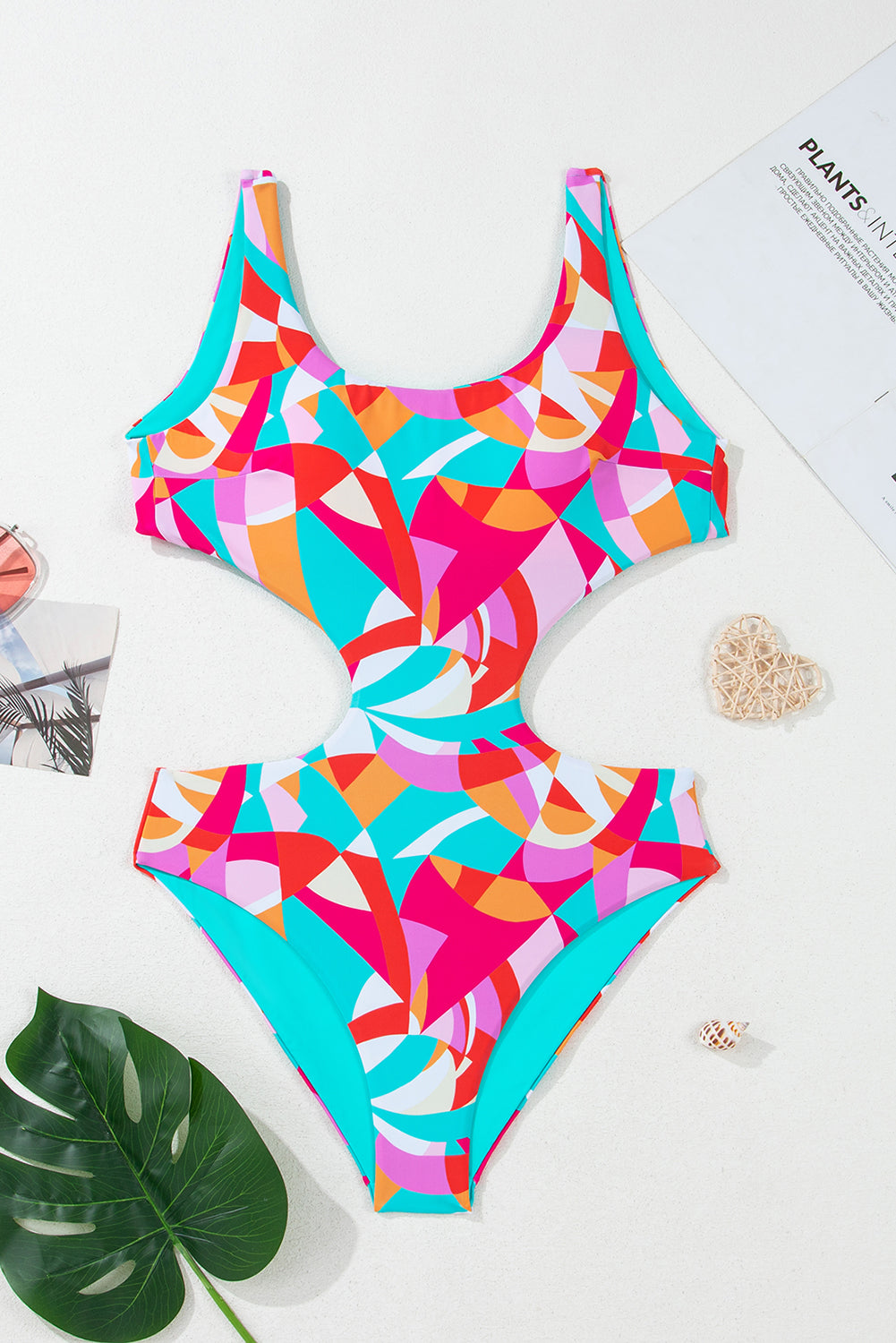 Purple Geometric Cutout Colorblock One-Piece Swimsuit