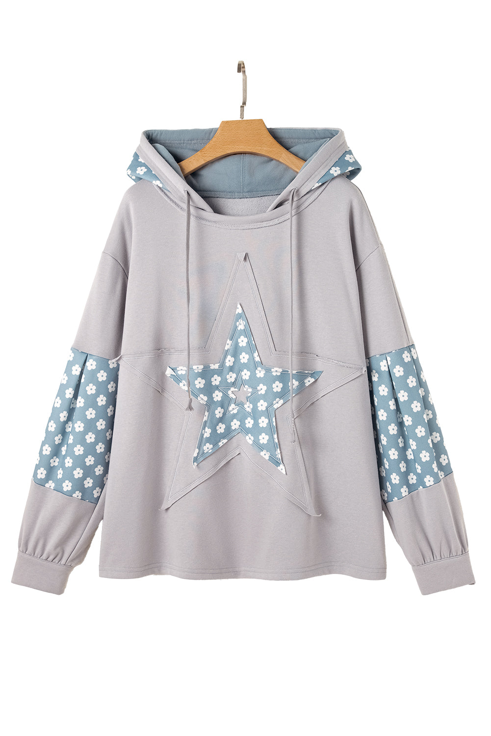 Delicacy Floral Patchwork Star Pattern Drawstring Hoodie