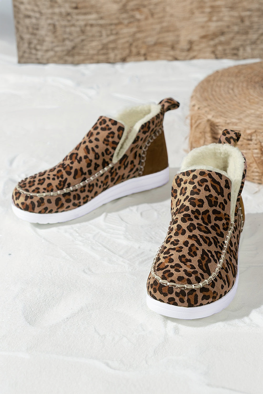 Botas de nieve de invierno forradas con estampado de leopardo gris oscuro