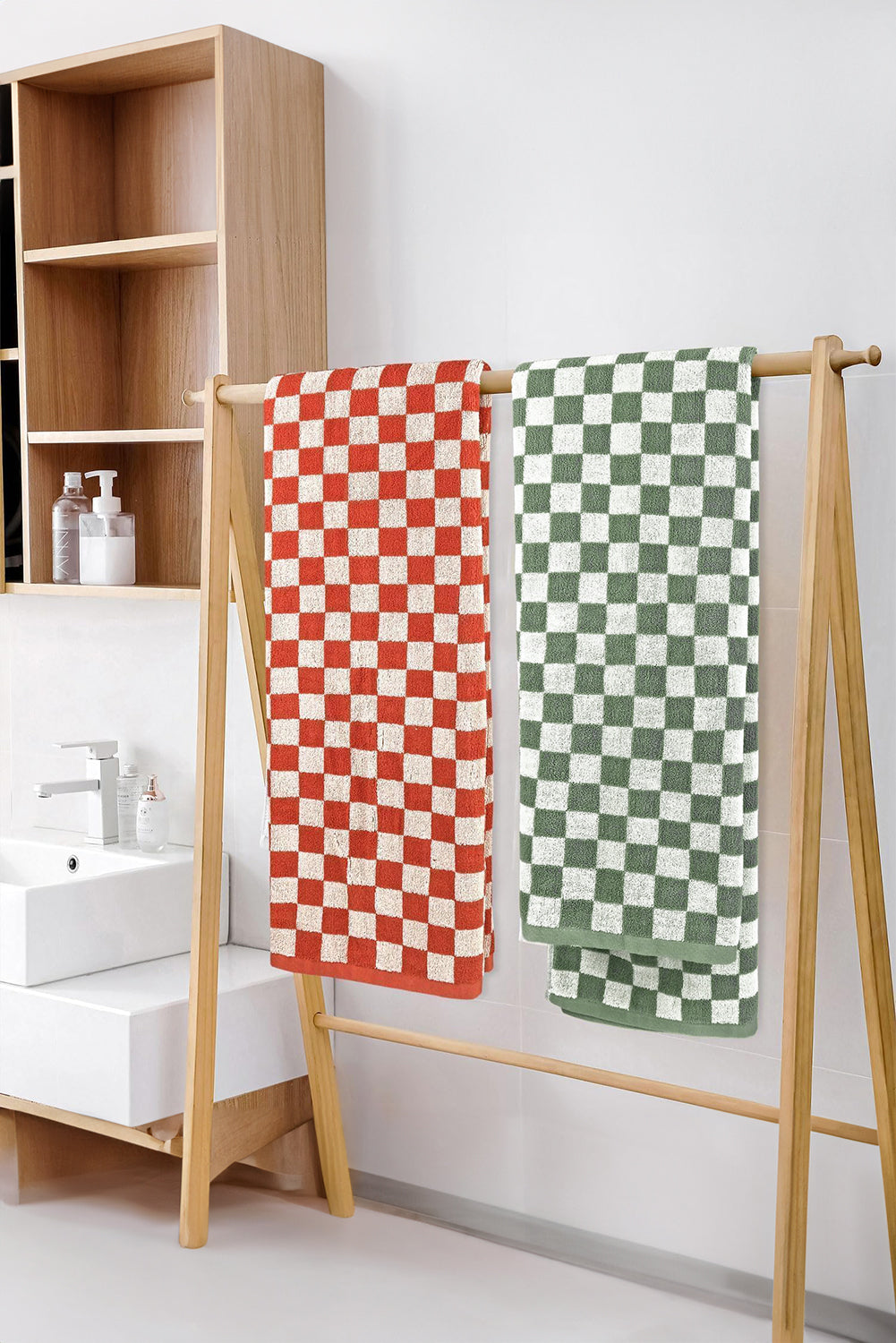 Grass Green Checkered Print Soft Large Bath Towel