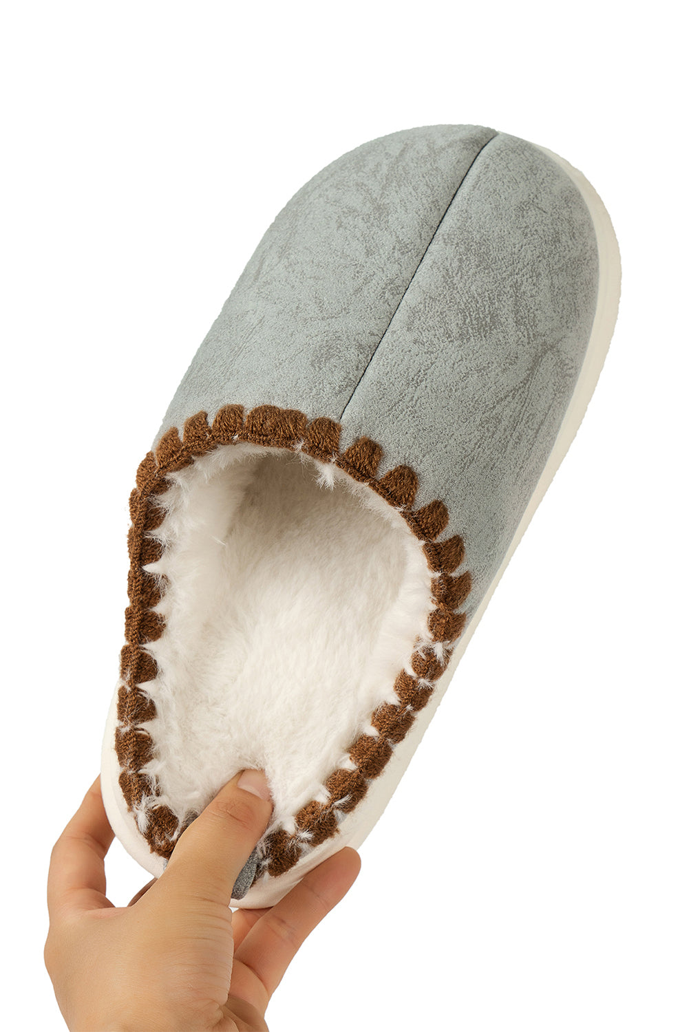 Zapatillas caseras con fayas de peluche de suela gruesa beige