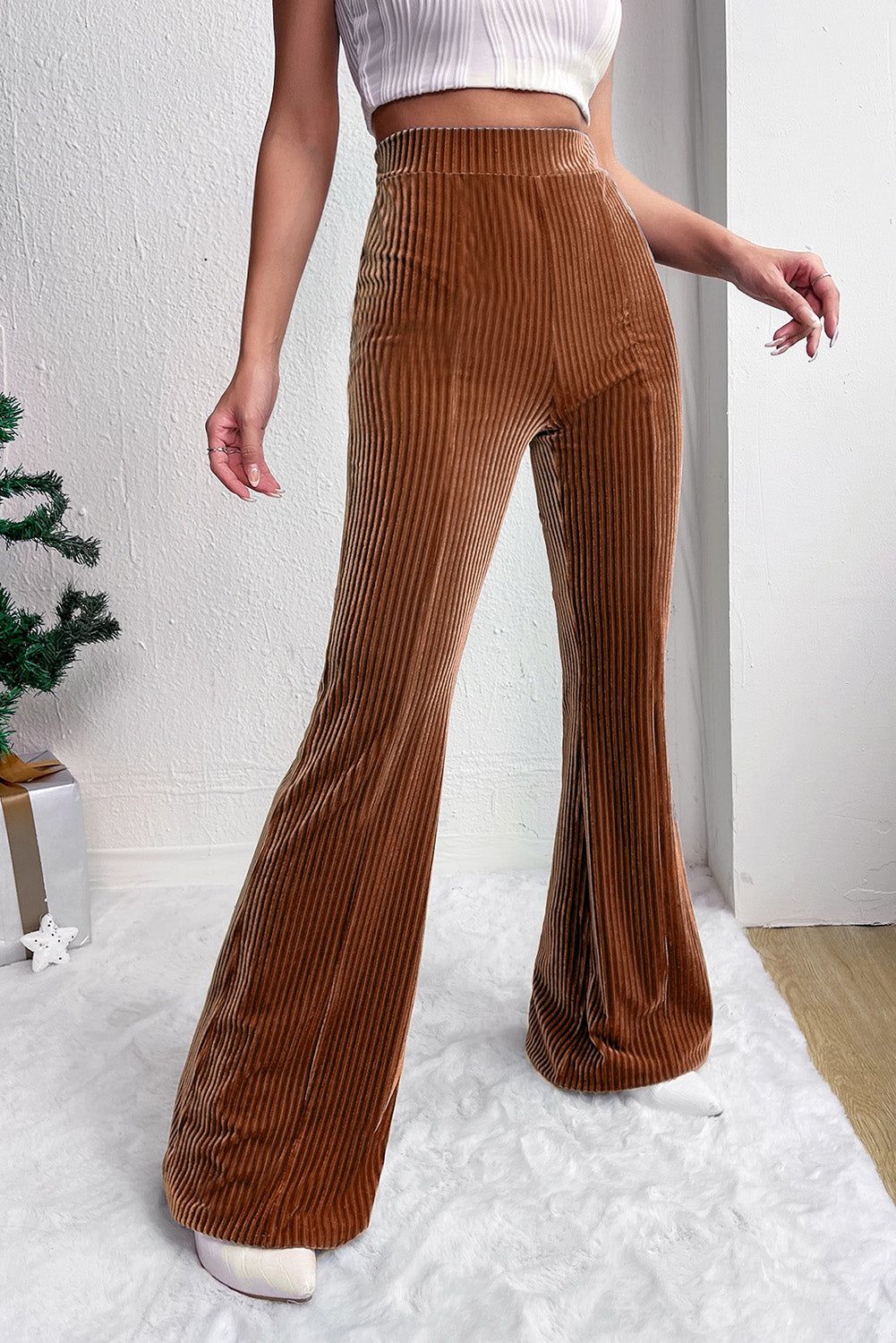 Pantalon de fusée de chirurgie à la taille haute de couleur de la châtaignier