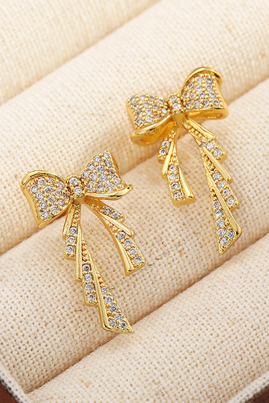 Gold Rhinestone Bow Knot Plated Stud Earrings for Women