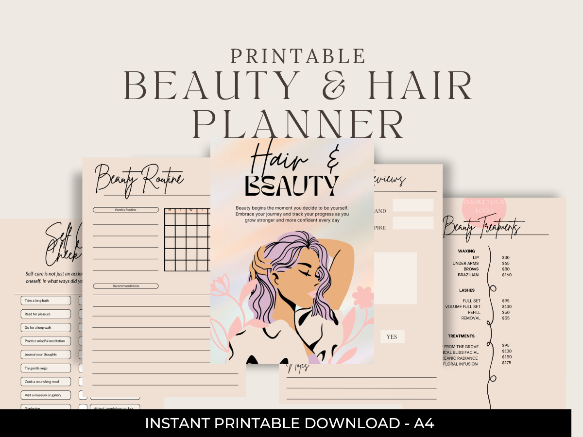 Plantilla de planificador imprimible para peluquería y belleza PLR