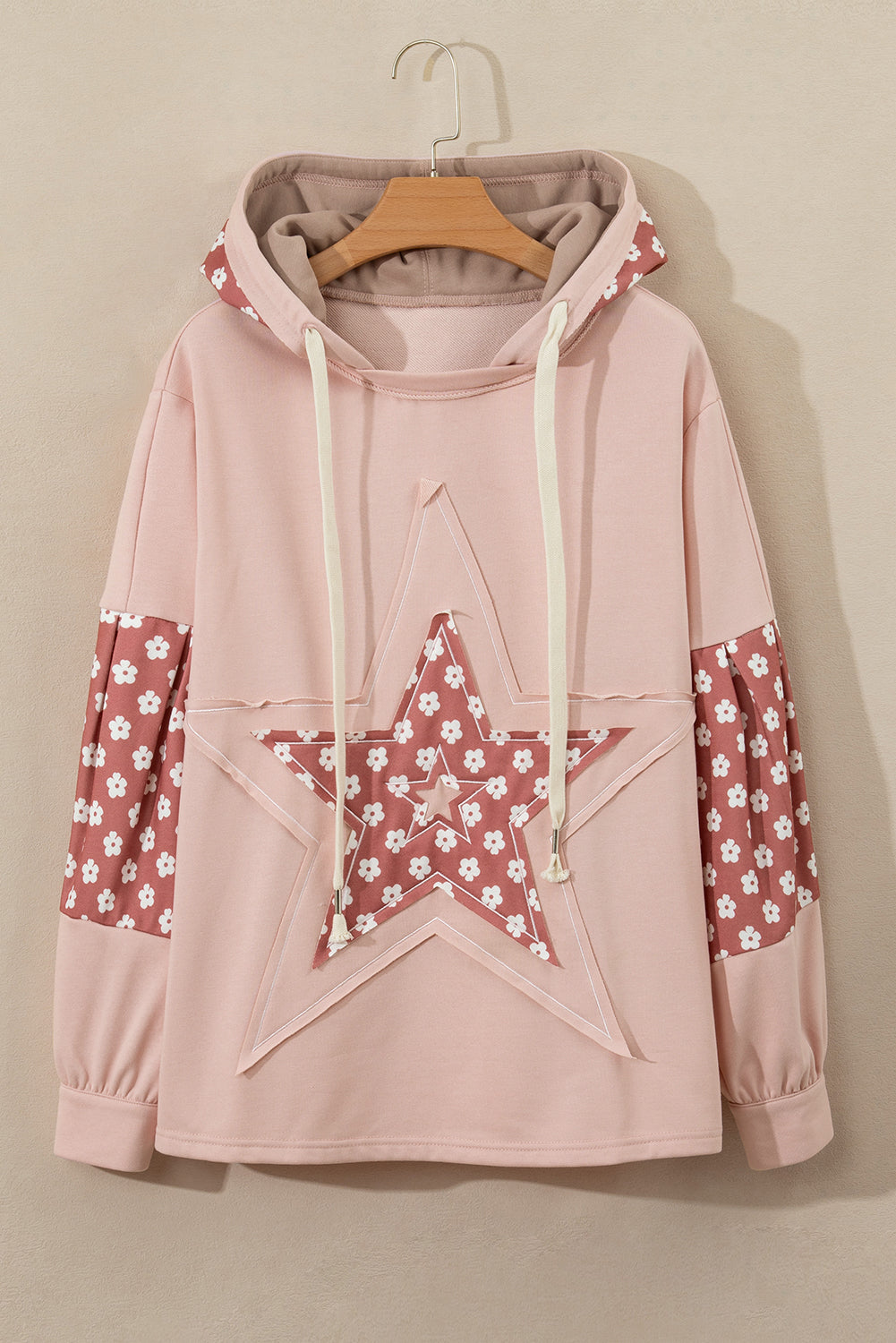 Delicacy Hoodie mit Blumen-Patchwork und Sternmuster und Kordelzug