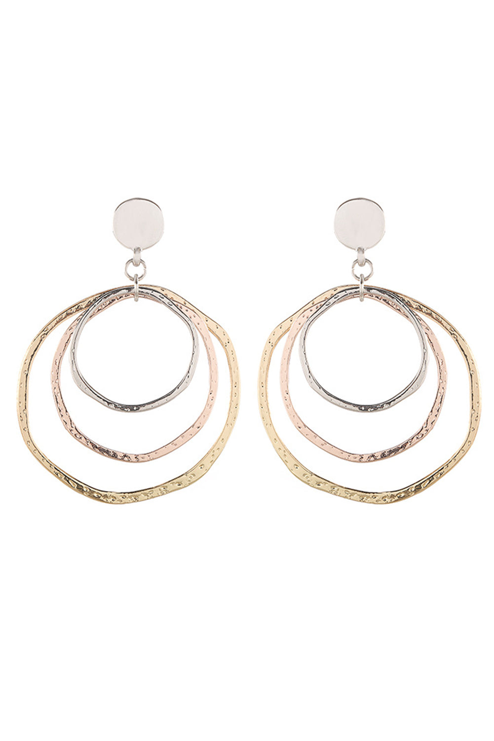 Silver 3-Color Concentric Rings Dangle Earrings for Women