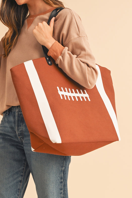 Chestnut Rugby Pattern Canvas Large Tote Bag