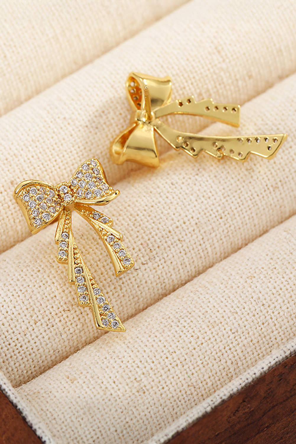 Gold Rhinestone Bow Knot Plated Stud Earrings for Women