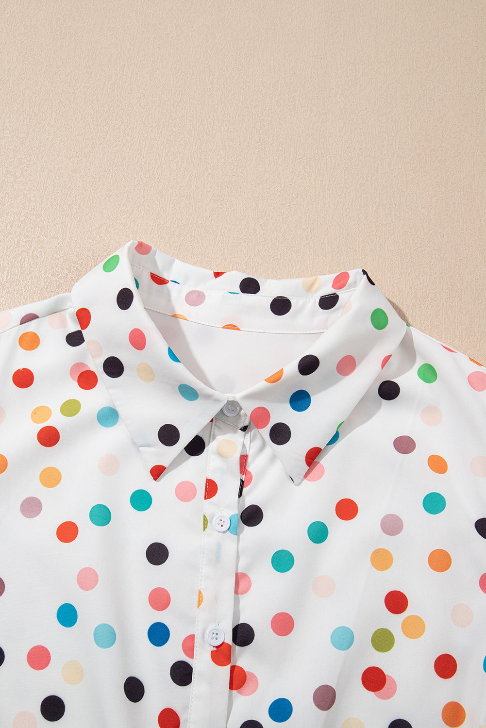 White Polka Dot Print Bubble Sleeve Plus Size Shirt Dress