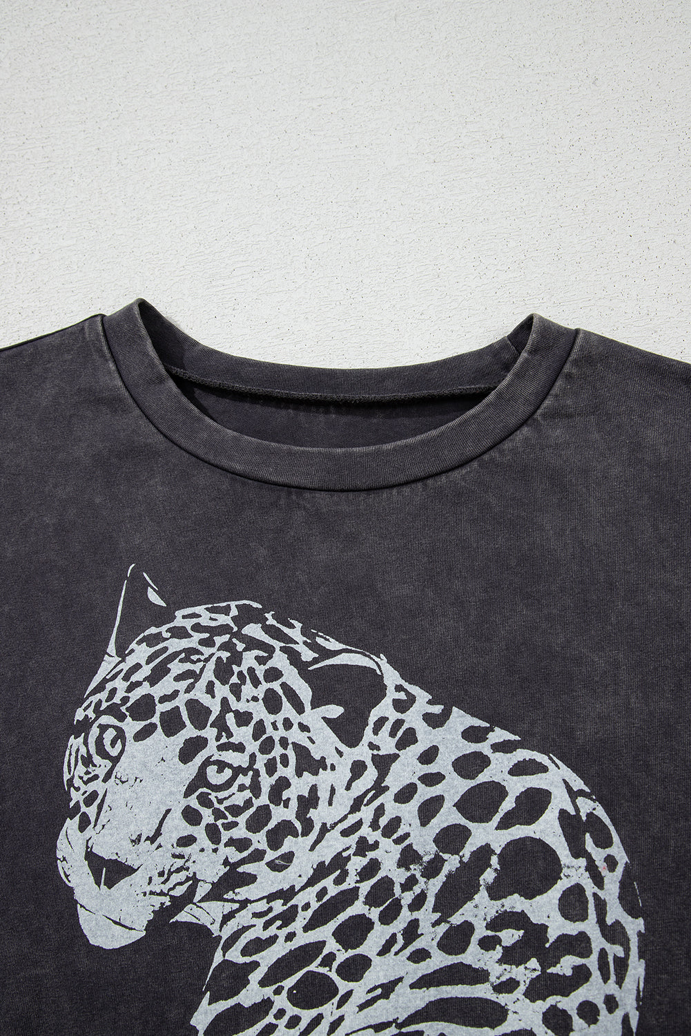 Medium Grey Vintage Cheetah Print Mineral Washed Tee