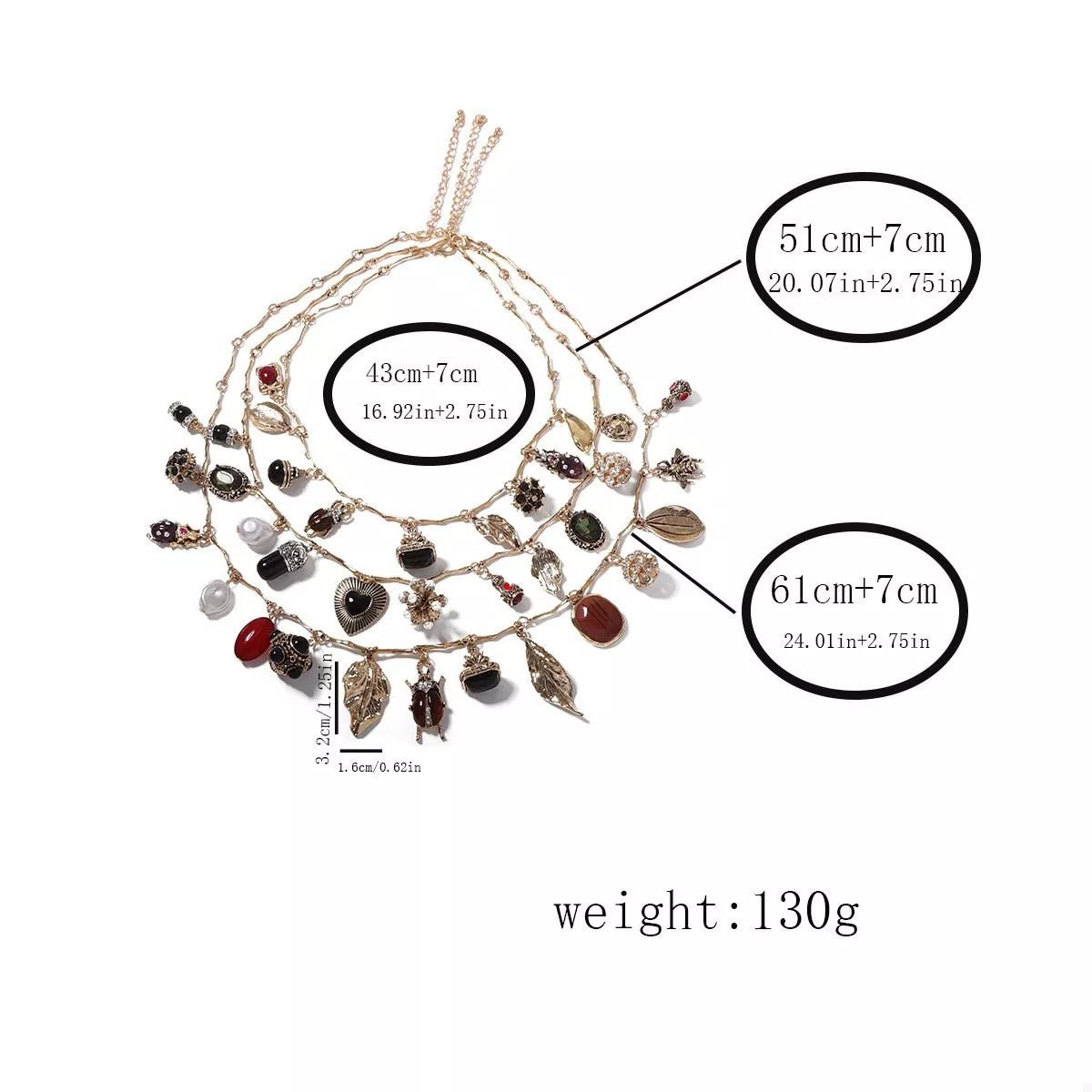 3 - Piece 18K Gold - Plated Resin Gemstone Necklace - MAD RUFFI