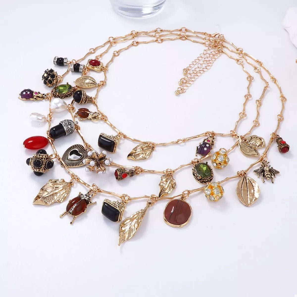 3 - Piece 18K Gold - Plated Resin Gemstone Necklace - MAD RUFFI