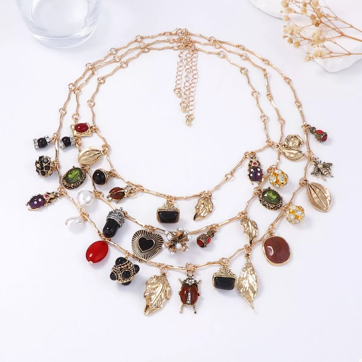 3 - Piece 18K Gold - Plated Resin Gemstone Necklace - MAD RUFFI