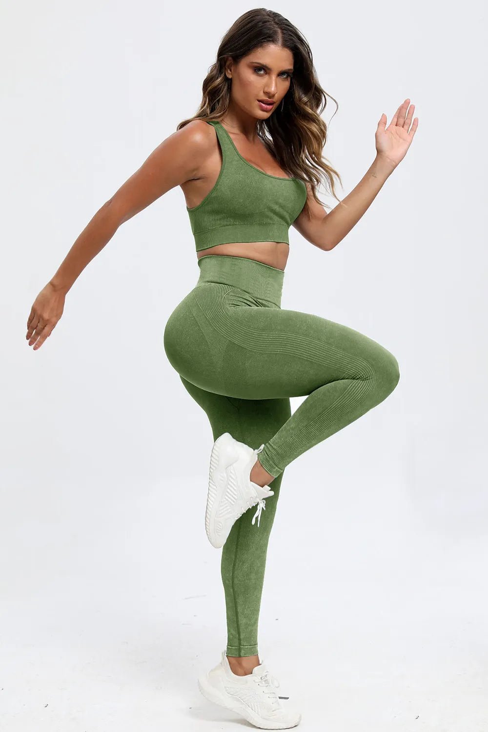 3 Piece Washed Square Neck Wide Strap Active Set - MAD RUFFI