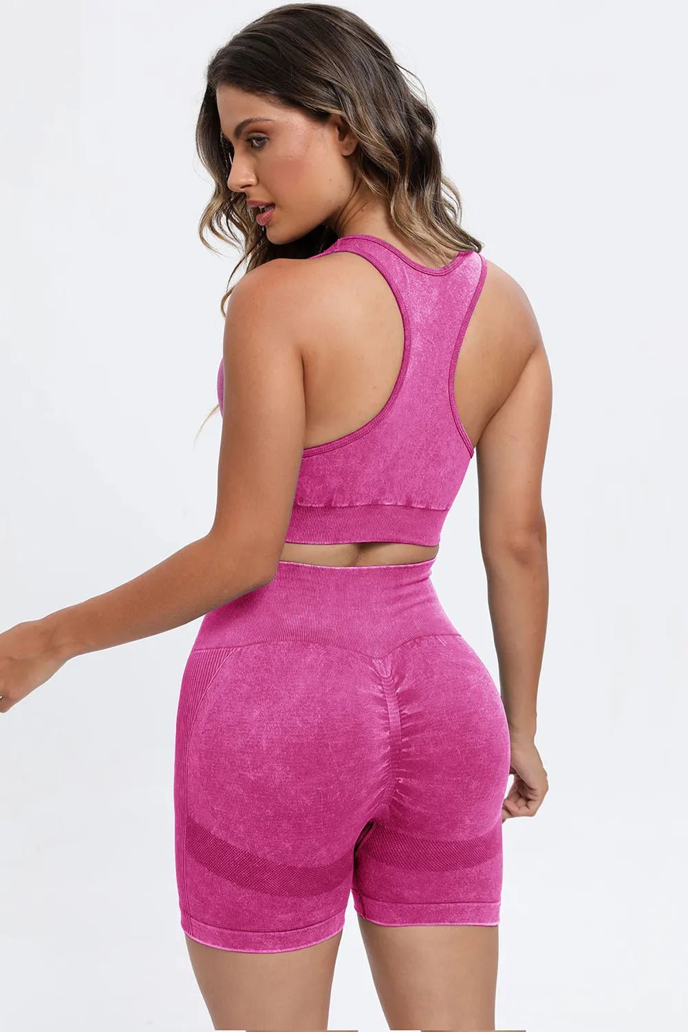 3 Piece Washed Square Neck Wide Strap Active Set - MAD RUFFI