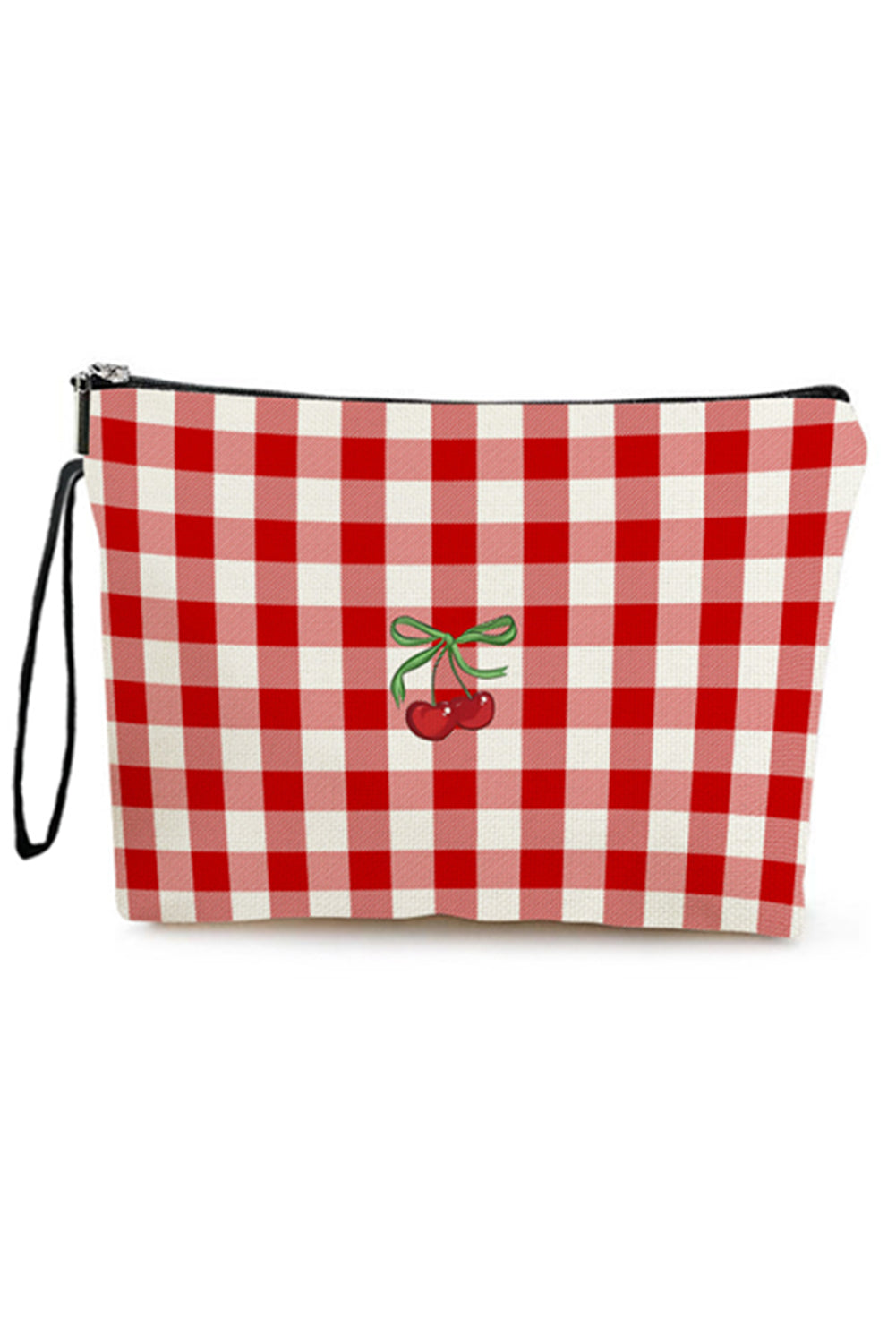 Feurig rote Kirsche Plaid Druck Handgelenk Reißverschluss Canvas Make-up Tasche