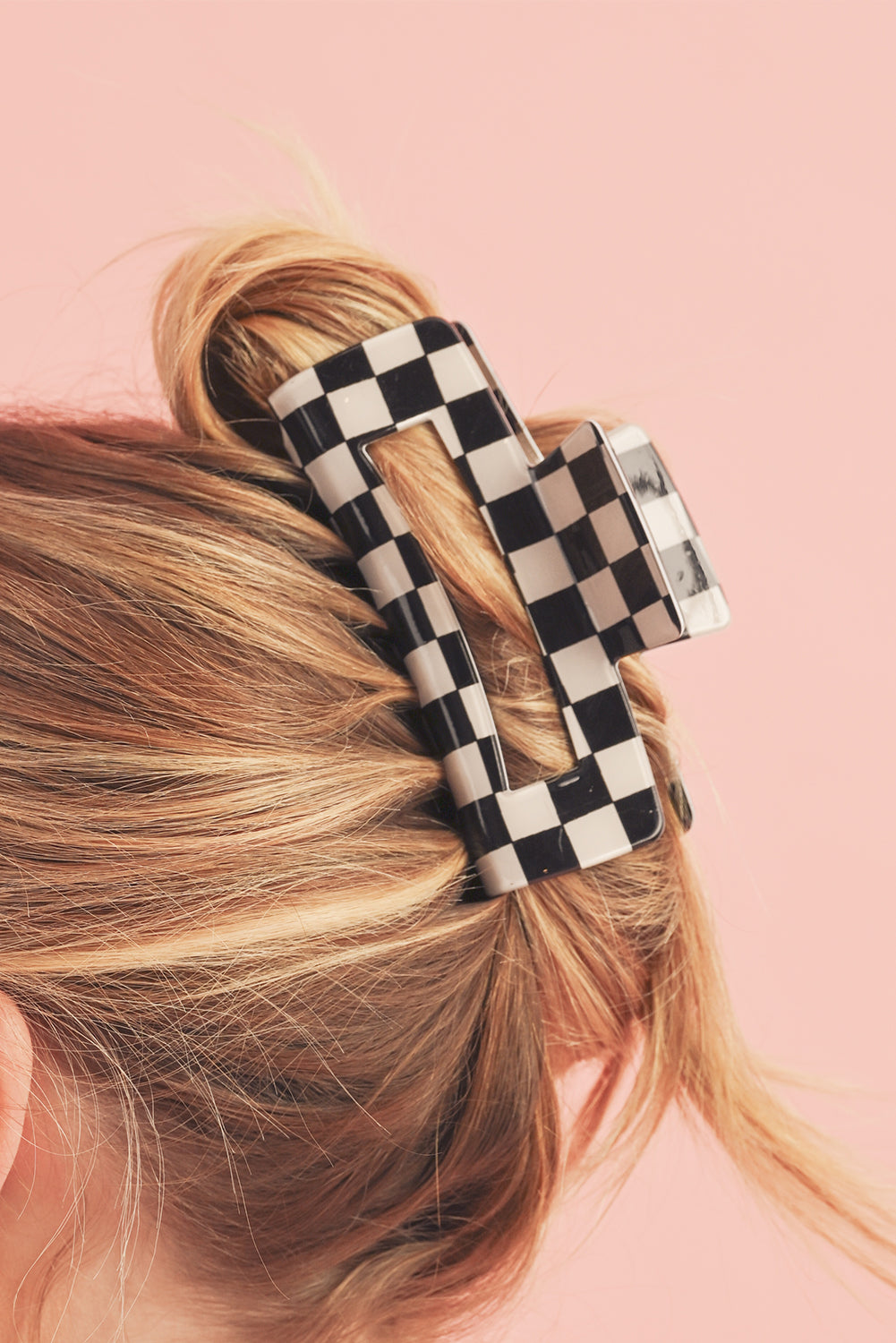 Light Green Checkered Print Hollow Out Hair Clip for Style