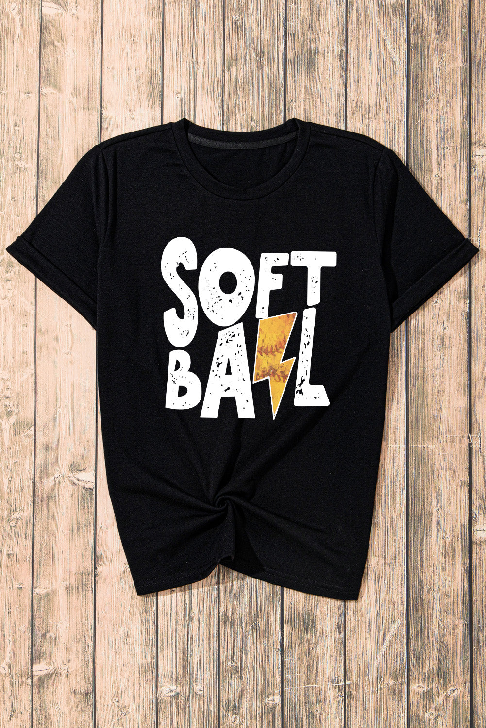 Black SOFT BALL Letter Lightning Graphic T Shirt