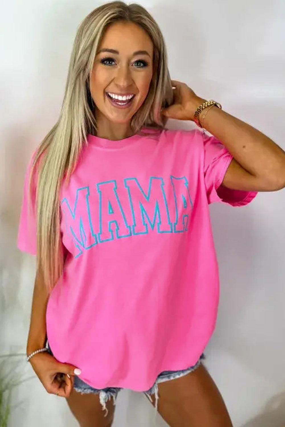 Fuchsia MAMA Letter Print Casual Tee