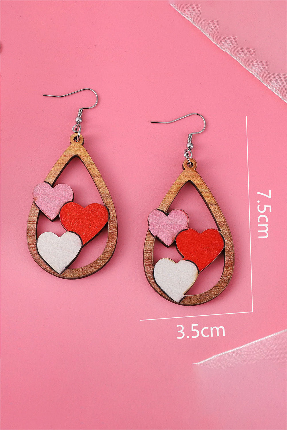 Red Valentines 3 Hearts Insert Water Drop Earrings Design