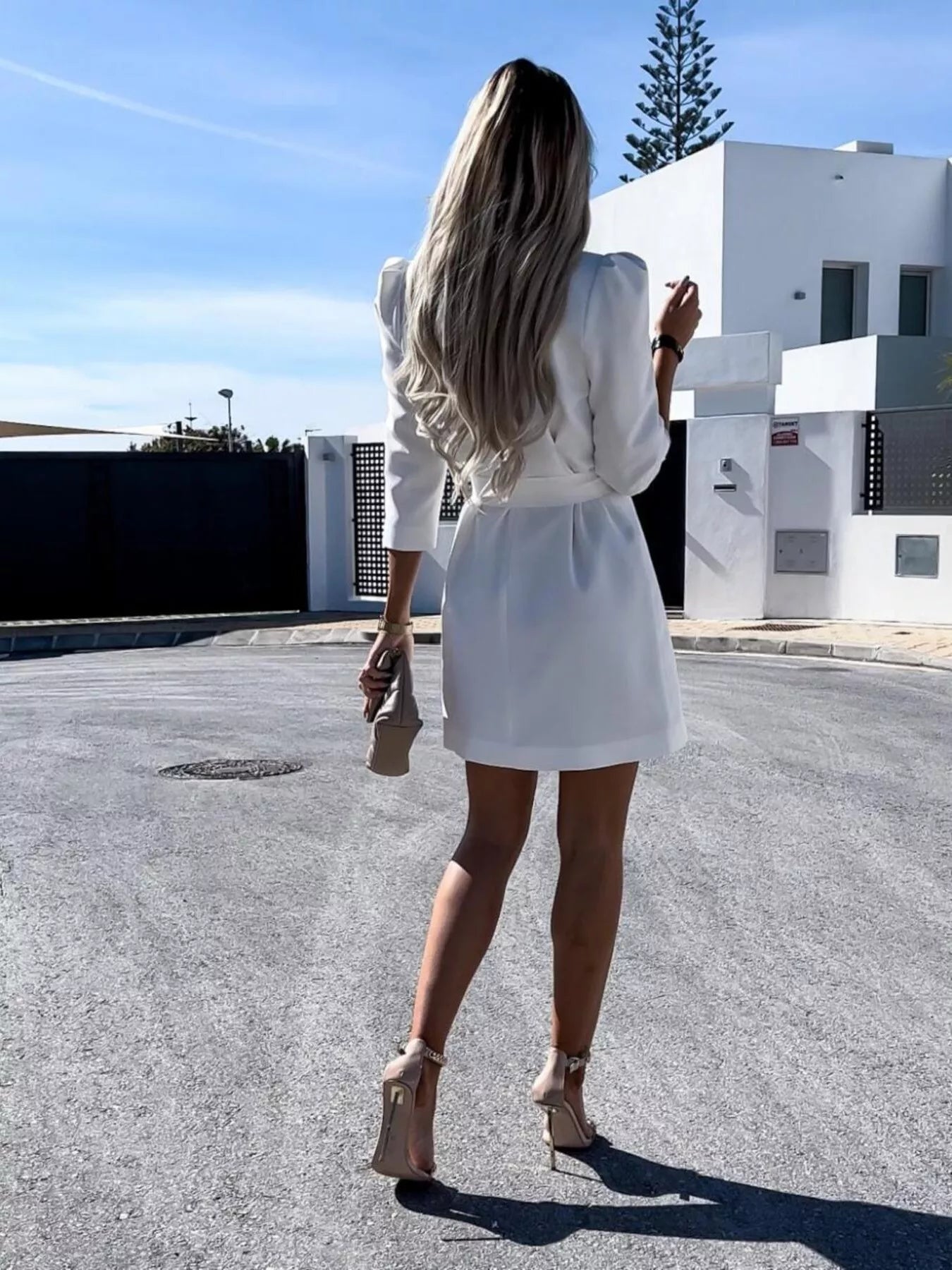 3/4 Sleeve Belted Blazer Dress - MAD RUFFI