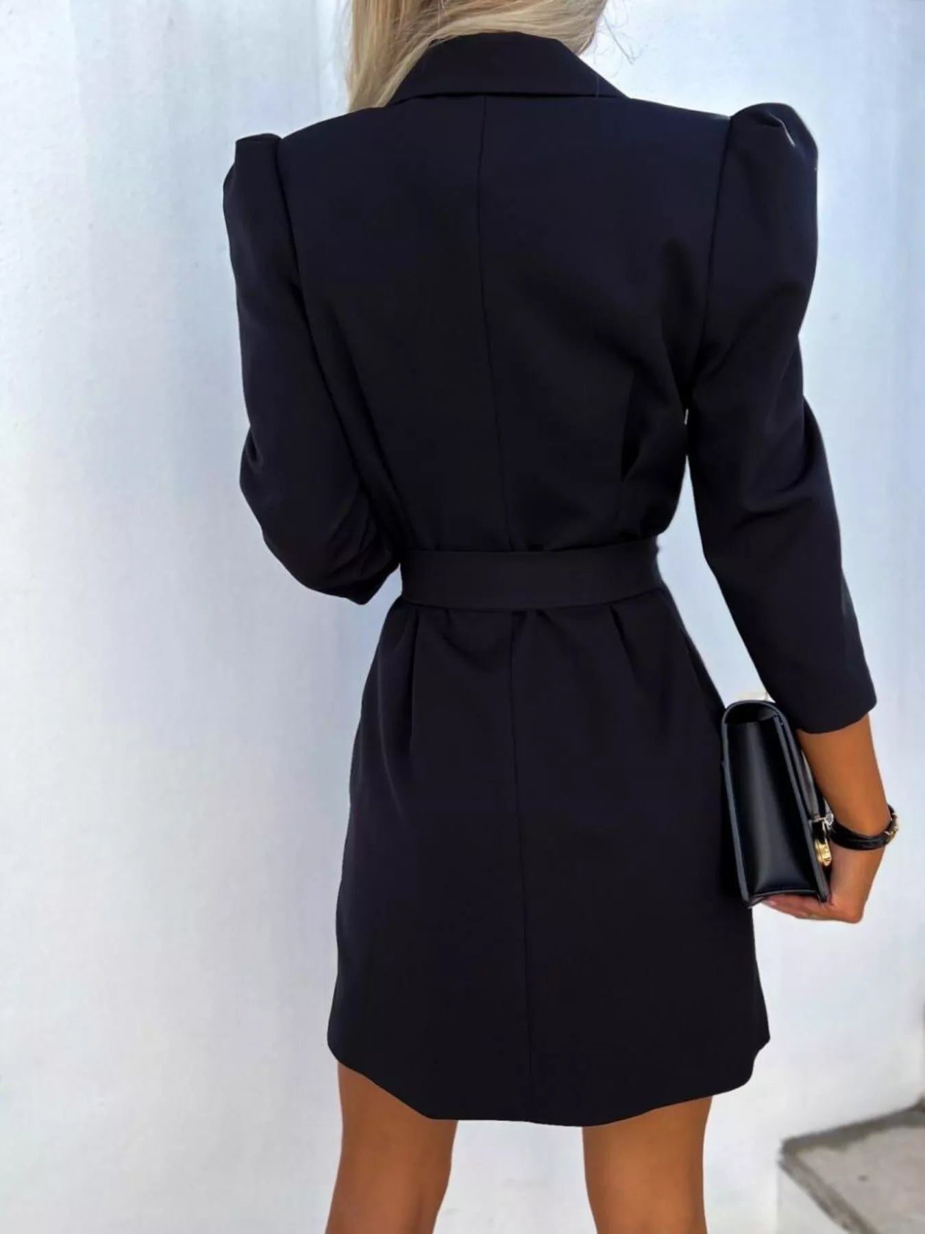 3/4 Sleeve Belted Blazer Dress - MAD RUFFI