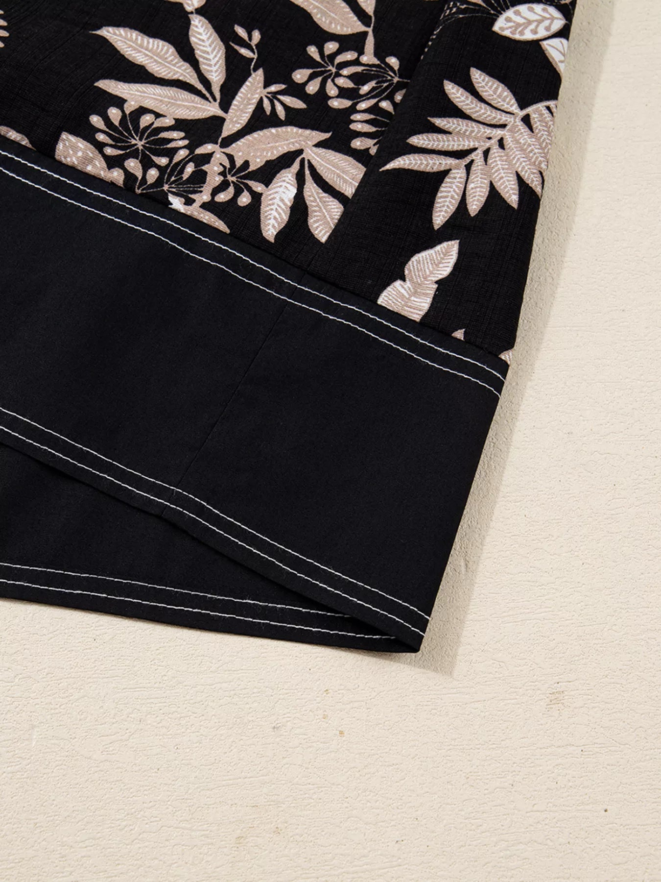 3/4 Sleeve Botanical Print Split Neck Loose Mini Dress - MAD RUFFI