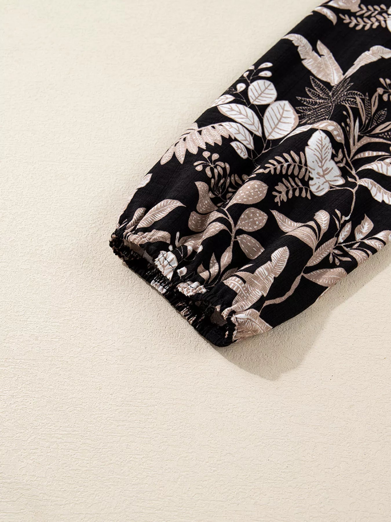 3/4 Sleeve Botanical Print Split Neck Loose Mini Dress - MAD RUFFI