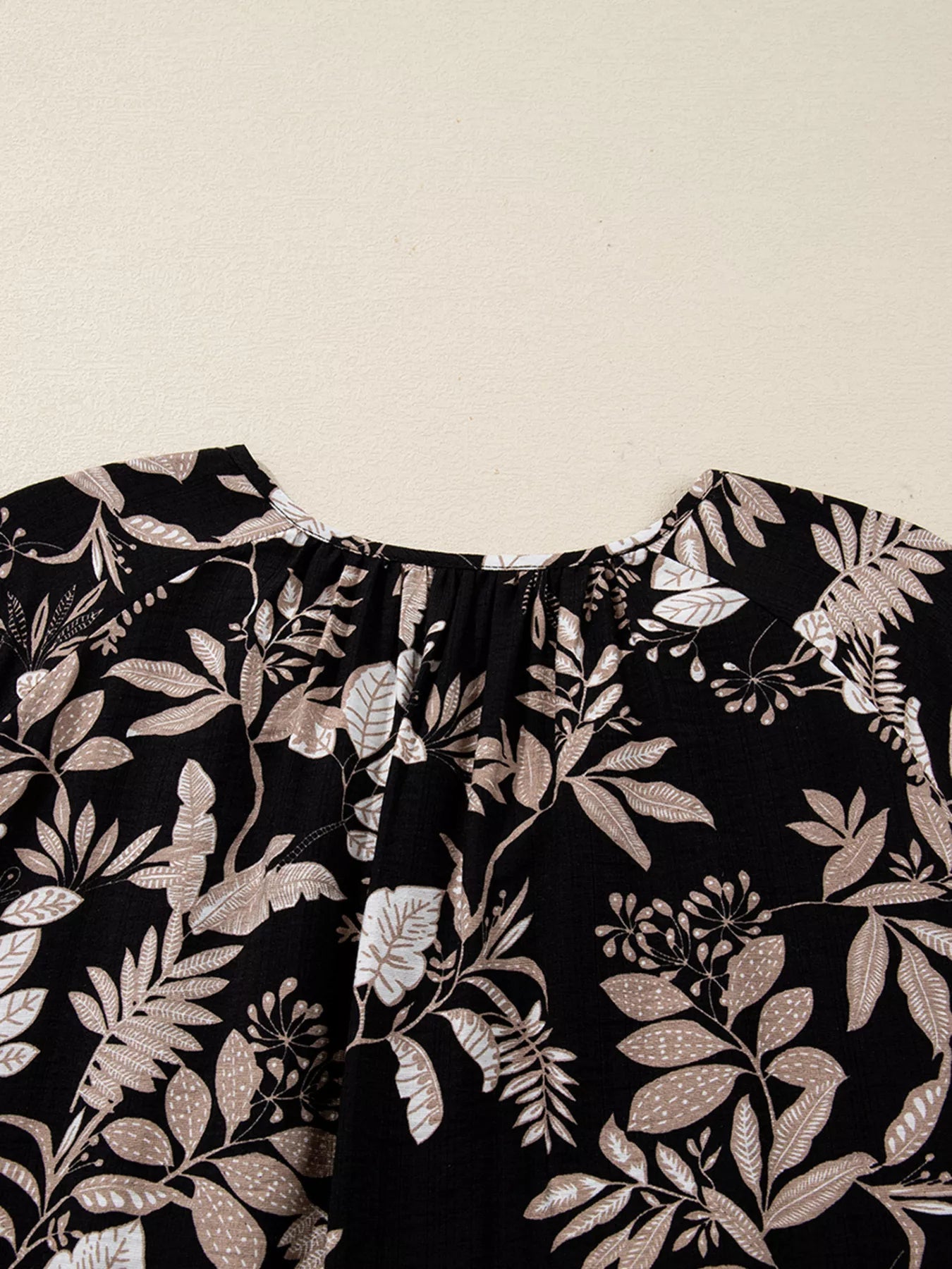 3/4 Sleeve Botanical Print Split Neck Loose Mini Dress - MAD RUFFI