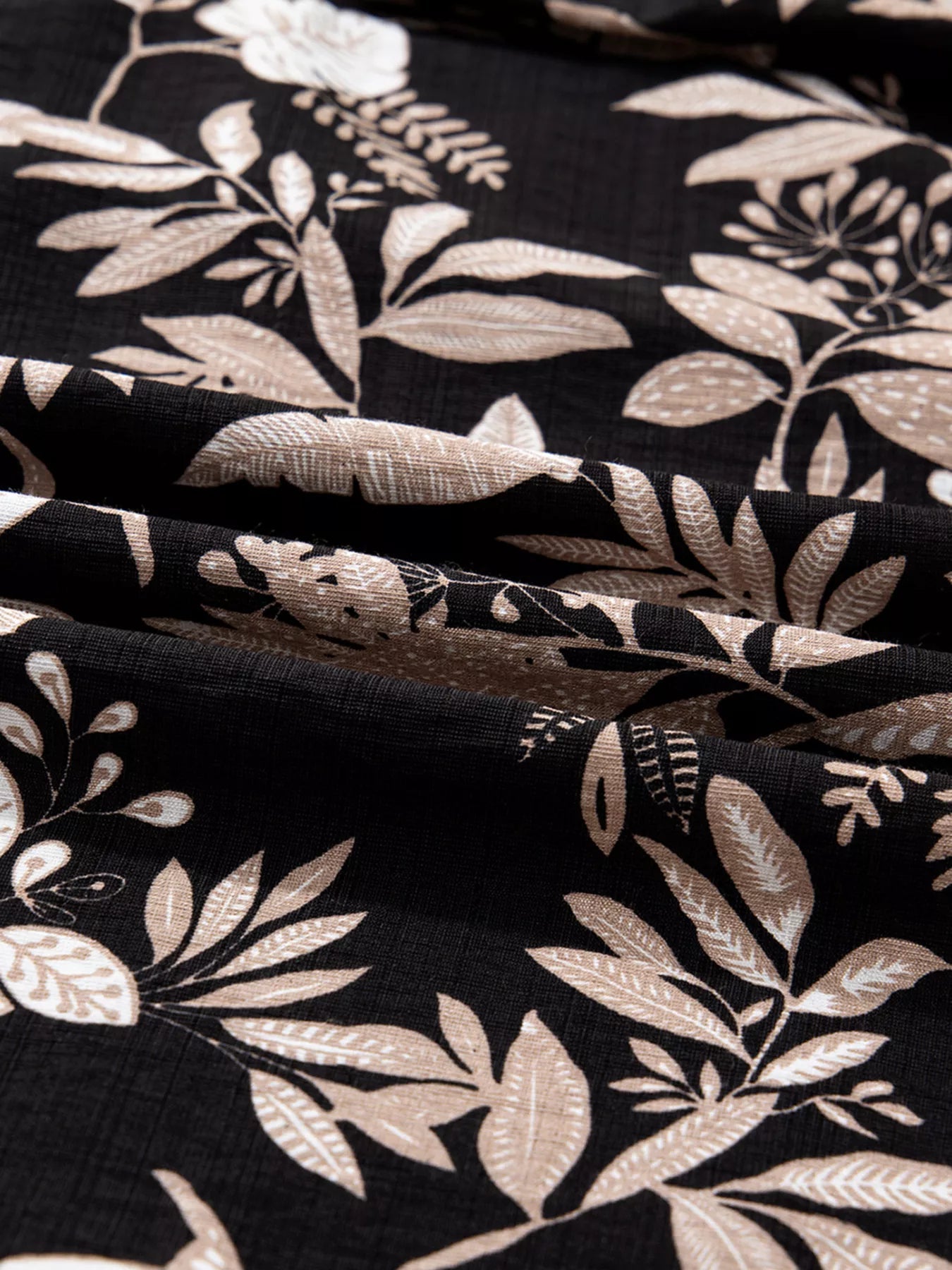 3/4 Sleeve Botanical Print Split Neck Loose Mini Dress - MAD RUFFI