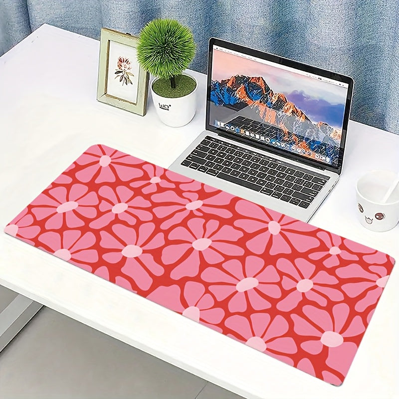 1pc Boho Flowers Large Mouse Pad, 89.92x39.88 cm, Aesthetic Pink Desk Mat, Non-Slip Rubber Base, Ergonomic Office Keyboard Pad, Computer Mouse Accessory, Ideal Gift for Teens, Boyfriend, Girlfriend