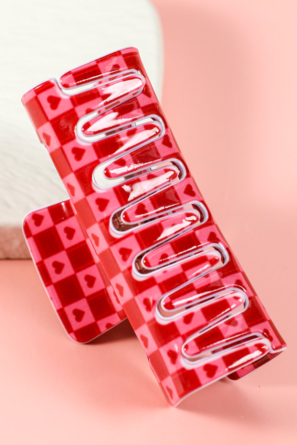 Racing Red Heart Print Checkered Hair Clip