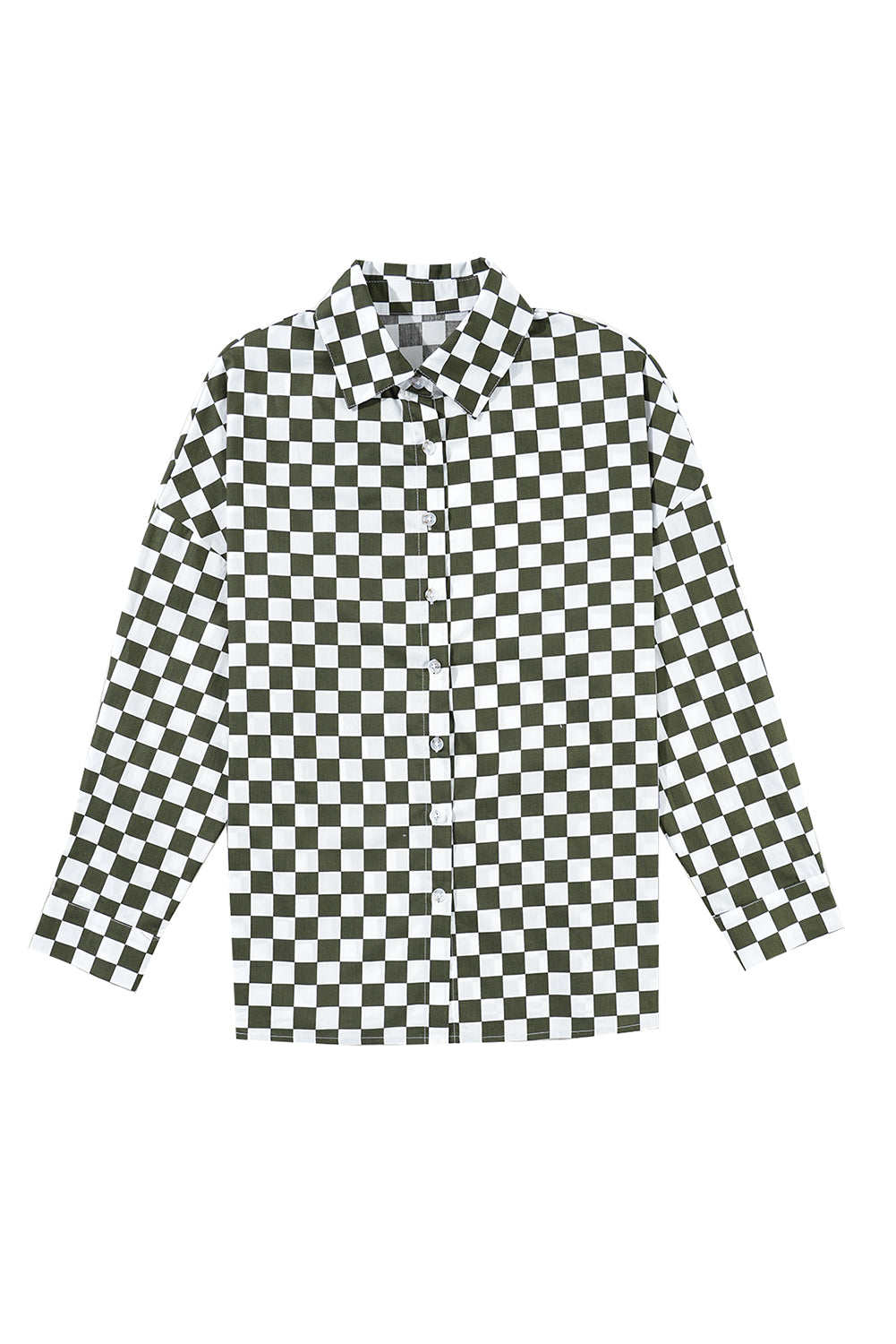 بلوز گشاد شانه قطره چاپی سبز Checkerboard