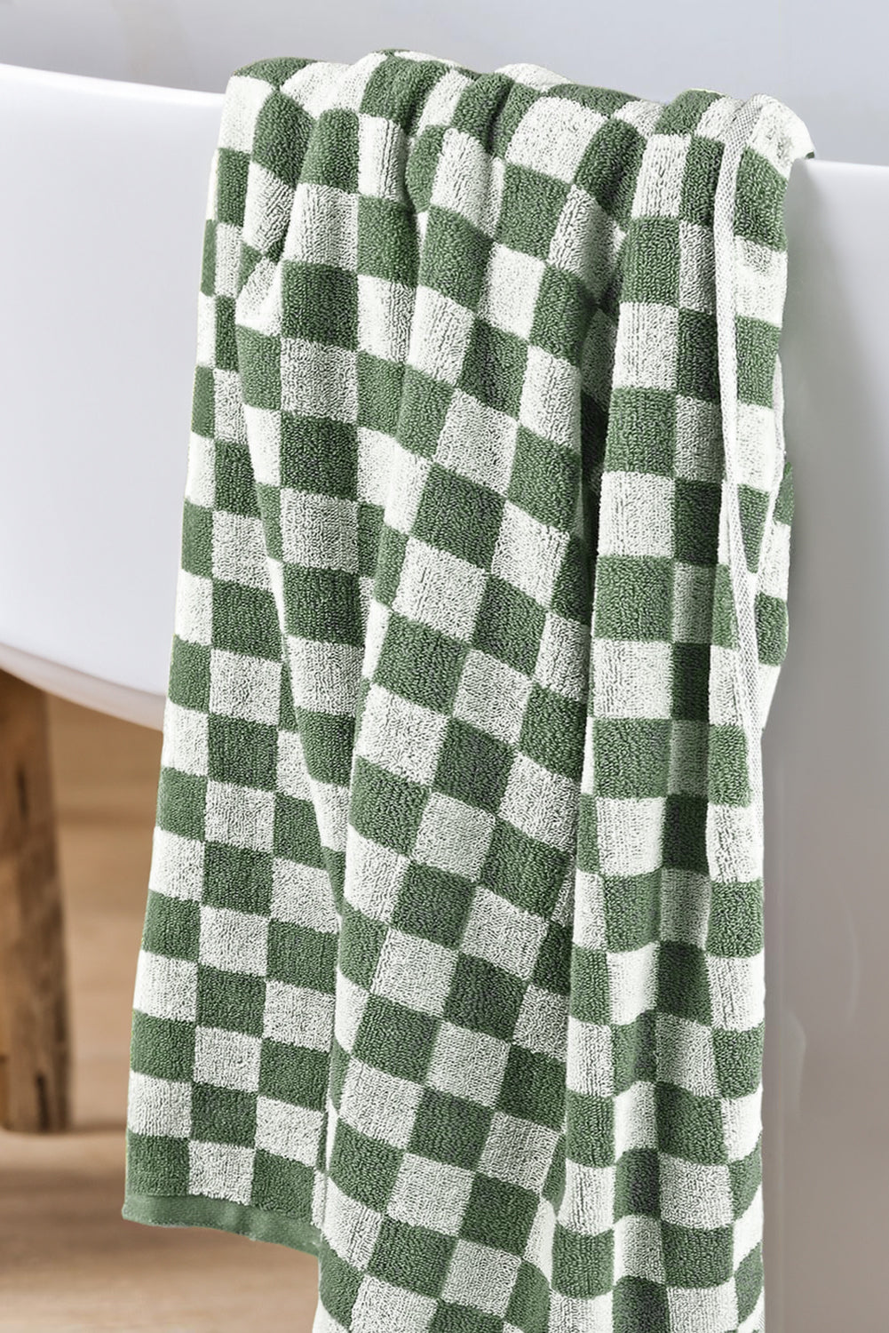 Grass Green Checkered Print Soft Large Bath Towel