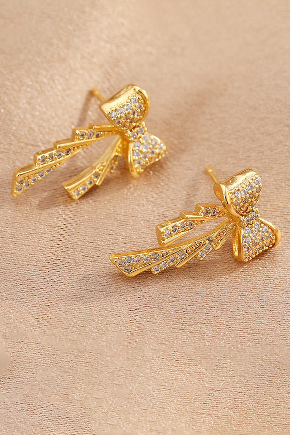 Gold Rhinestone Bow Knot Plated Stud Earrings for Women