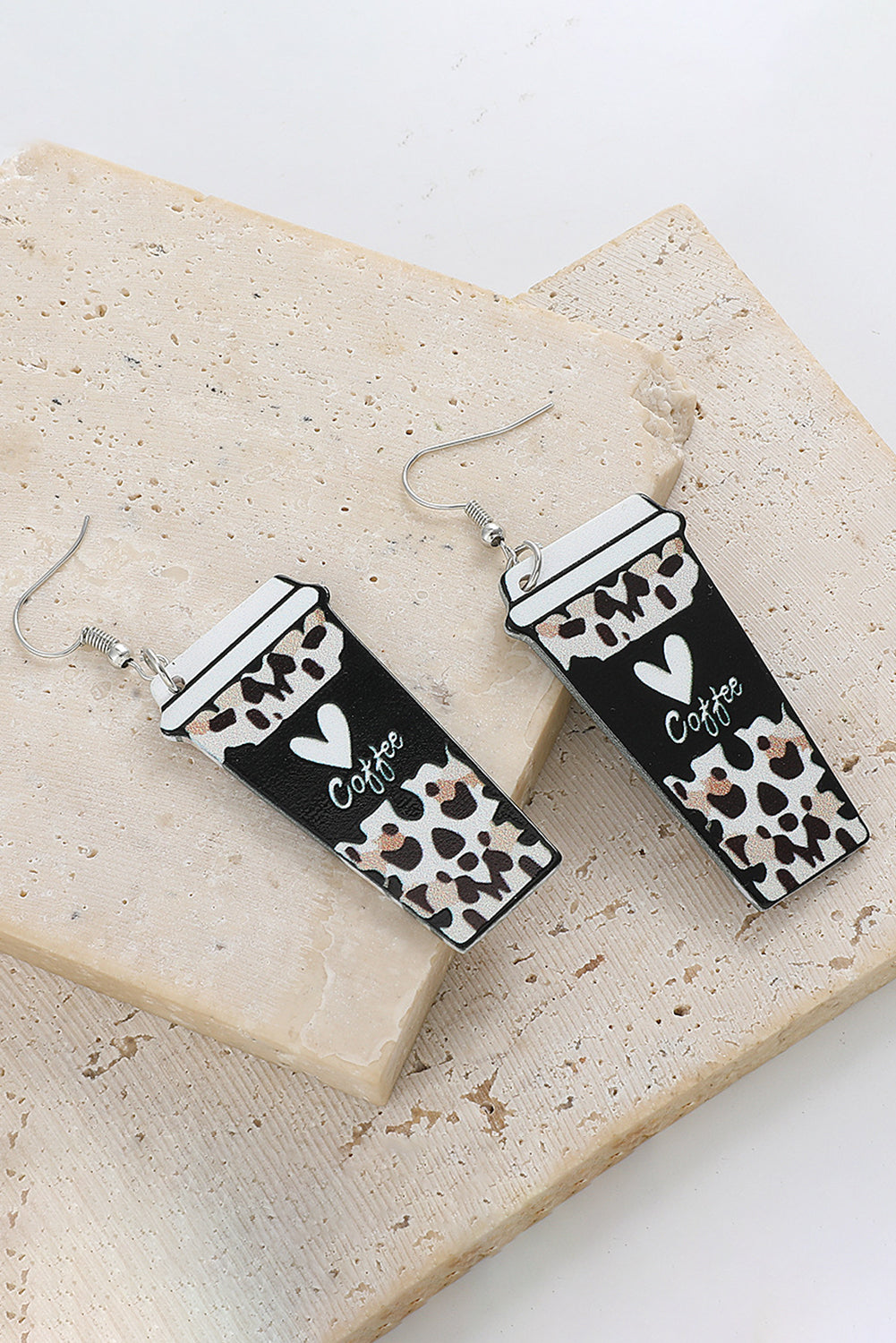 Black Leopard Coffee Print Beverage Cup Shape Earrings Trendy