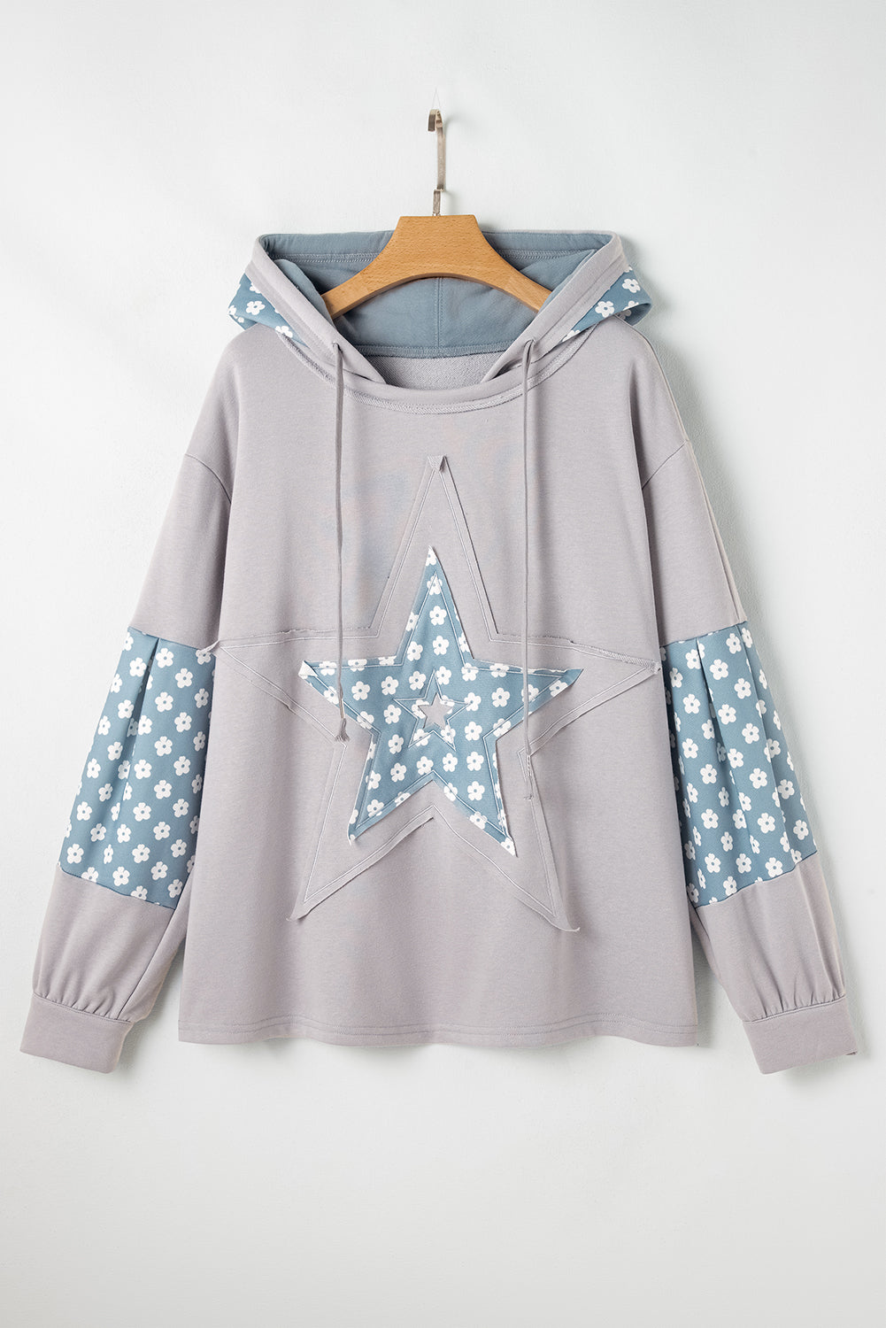 Delicacy Floral Patchwork Star Pattern Drawstring Hoodie