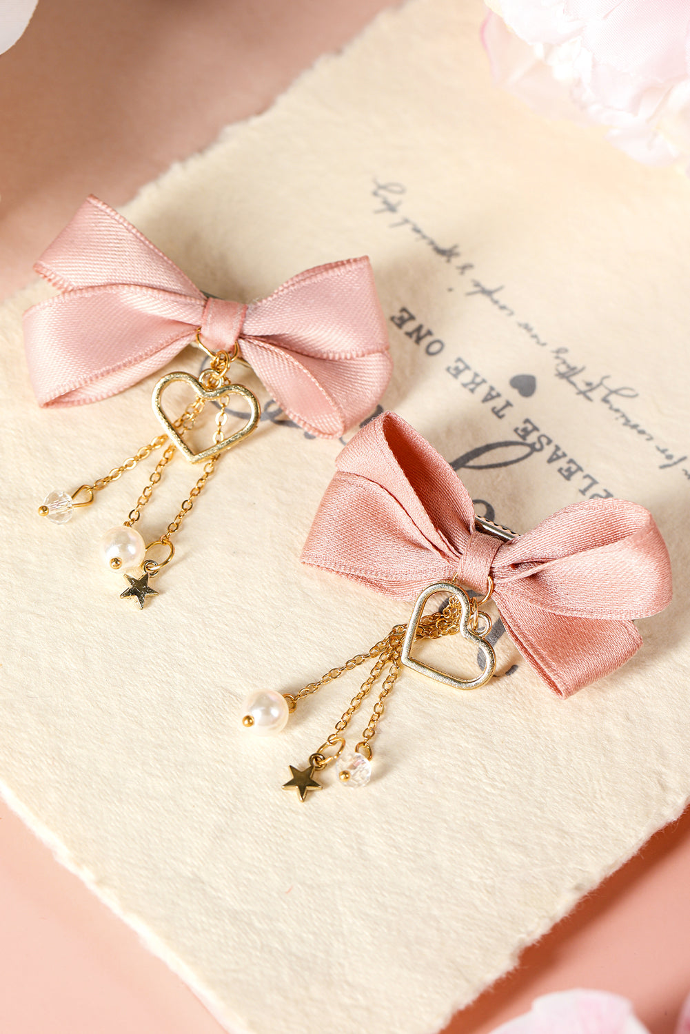 Pink Cute Heart Beaded Charm Bow Hair Clip for Girls