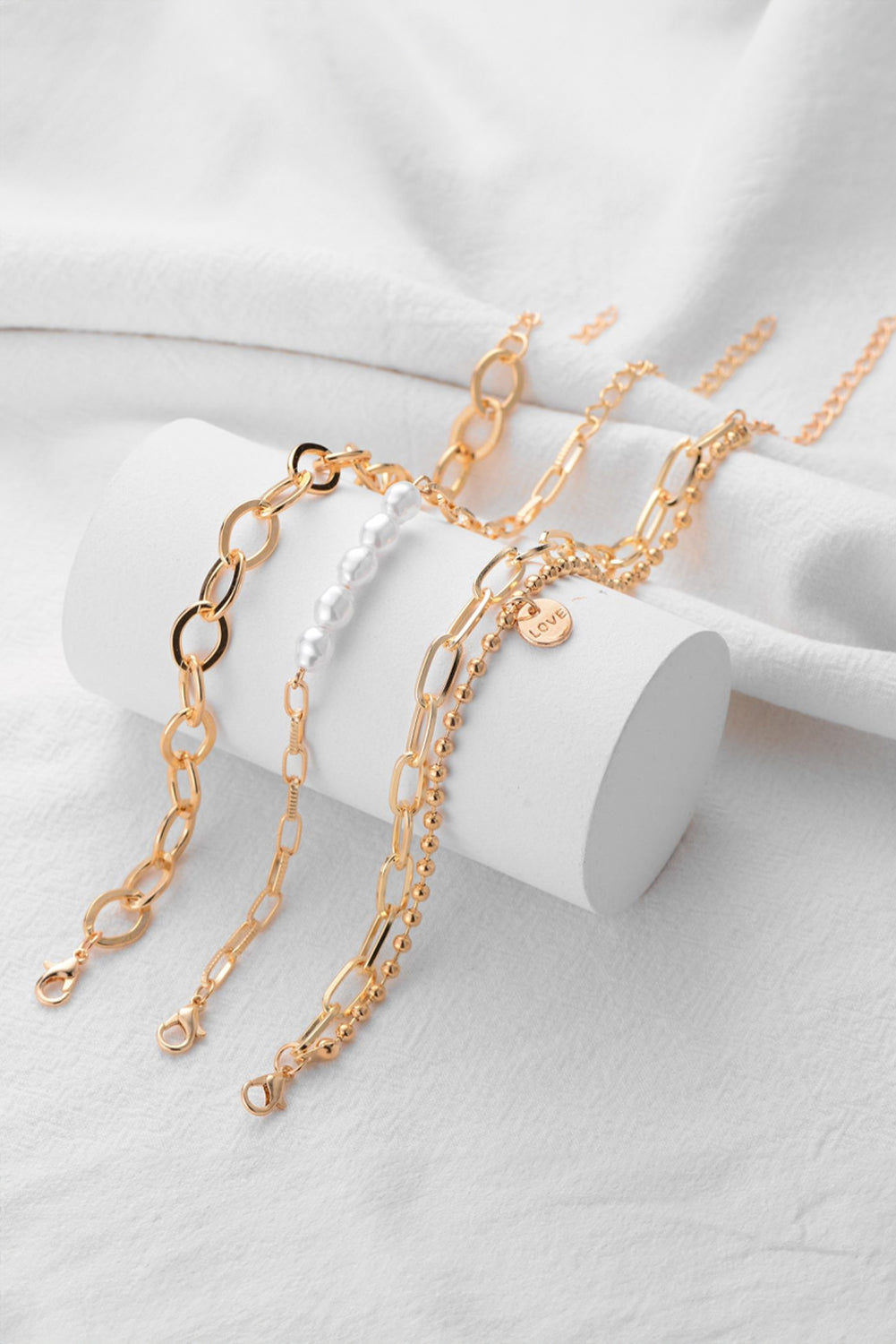 Gold Pearl Link Chain Love Alloy Bracelet for Elegant Style